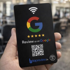 Close-up of NFC chip on Google Review card