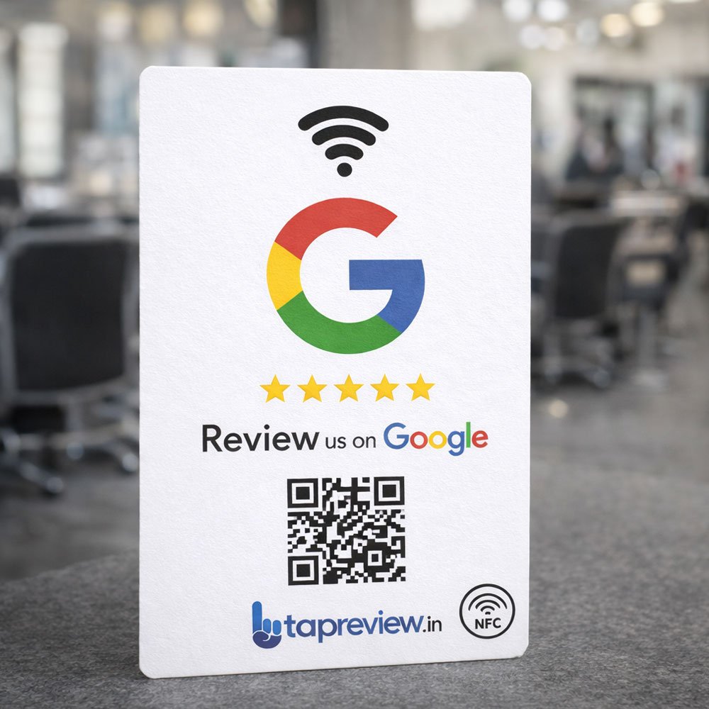 QR & NFC Google Review Card made of plastic for Indian businesses