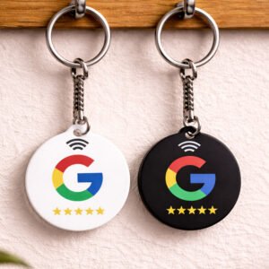 PVC & Acrylic QR & NFC Google Review Keychain – Black & White