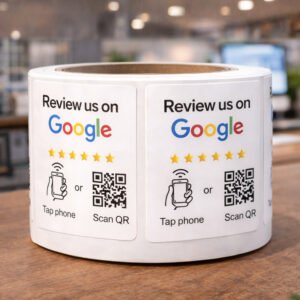 Square QR & NFC Google Review Sticker – Black & White