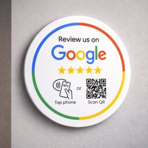 Rounded PVC QR & NFC Google Review Wall Mount – Black & White