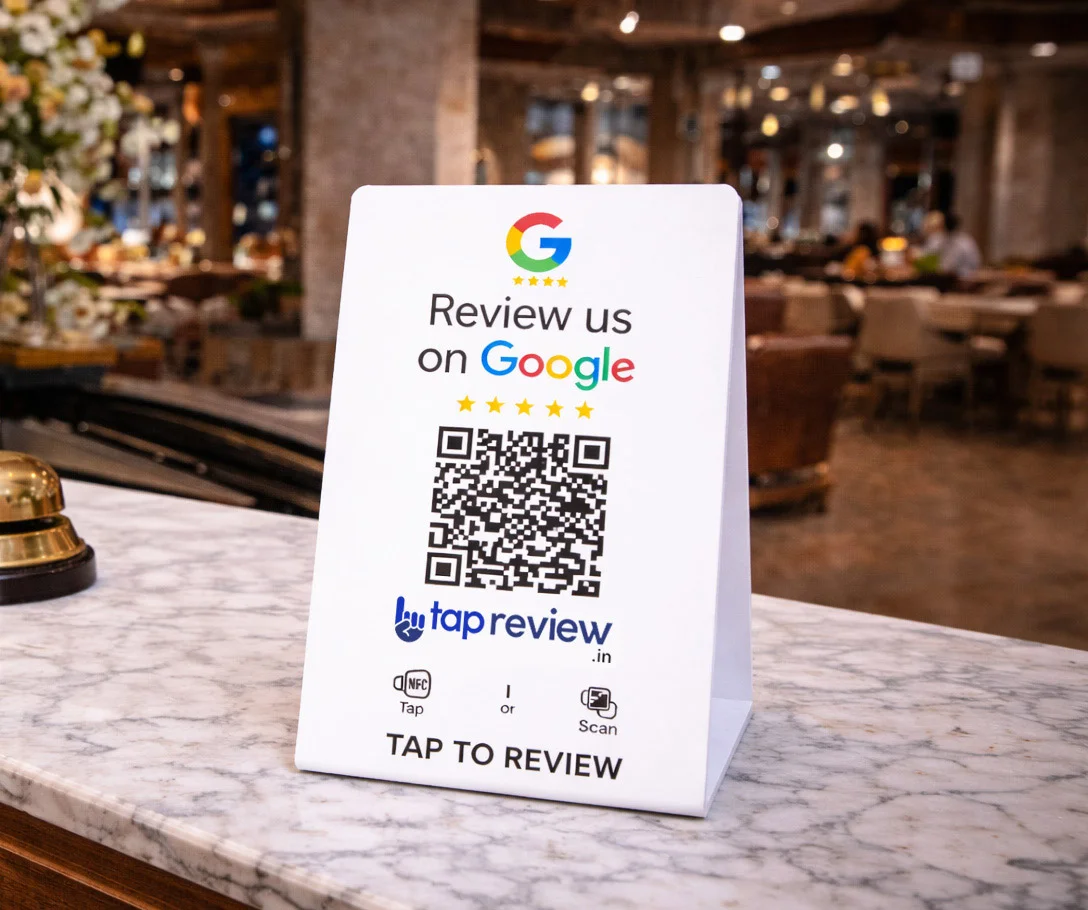 QR code Google review stand used by businesses in Tamil Nadu